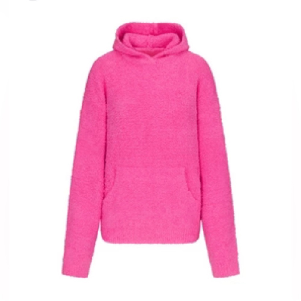 SKIMS COZY KNIT UNISEX PULLOVER PINK HOODIE WITH FRONT POCKET SIZE LARGE
